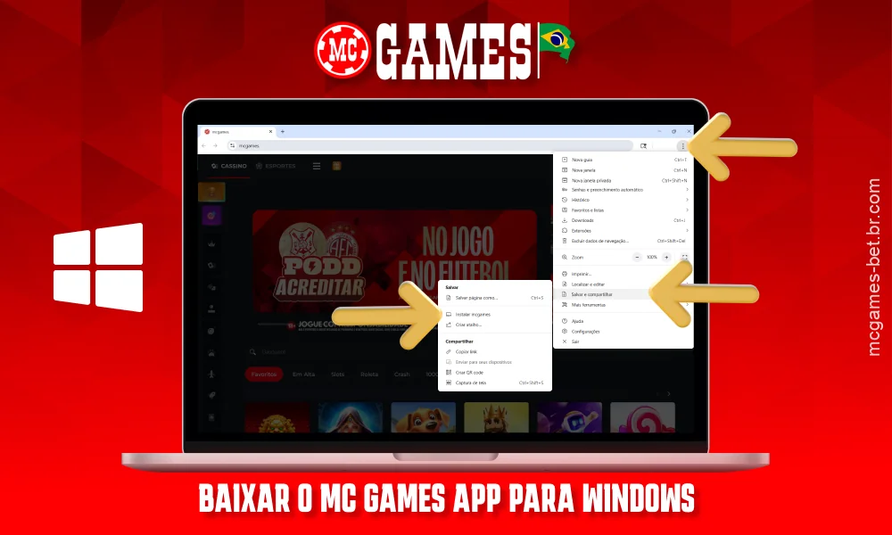 O aplicativo MC Games para Windows pode ser instalado a partir do site oficial como um aplicativo de desktop ou um atalho